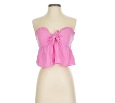 Pink linen tie front crop top tube top strapless size S XS
