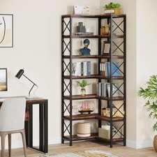 7-Shelf Corner Bookshelf Modern 7-Tier Tall Bookcase Storage Display Rack Metal