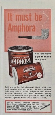 Amphora Pipe Tobacco Extra Mild Cavendish from Holland Print Ad 1965