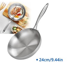 Stainless Steel Frying Pan Non-Stick Pan Fried Steak Pot Uncoated Kitchen 24cm