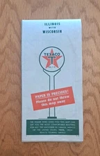 1950 Texaco Oil Illinois & Wisconsin Road Map Vintage