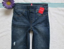 New SPANX Womens Small Petite Jeans Blue Distressed Pull On Legging Denim