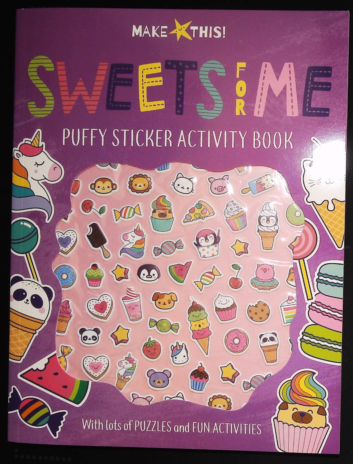Sweets Puffy Stickers Activity Book NEW A4 - Loads of Puzzles and Activities