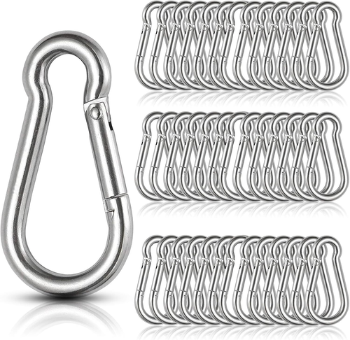 60Pcs Stainless Steel Carabiner Clip Spring-Snap Hook 1/4 In, M6 X 2 3/8 Inch Sm