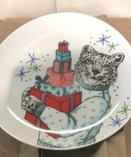 West Elm Rachel Kozlowski Dapper Animal Plate Snow Leopard NIB Holiday Christmas