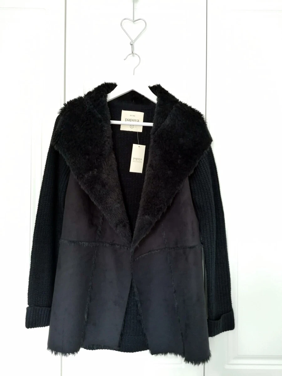 New Women s Matalan Black Papaya Shearling Faux Fur Knitted