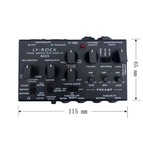 Bass Guitar Pedal Analog DI Mic Preamp 3-Stage EQ Recording