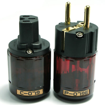 Gold Plated C-079 + P-079e Schuko Europe EU Power Supply Plug Audio Connector #W