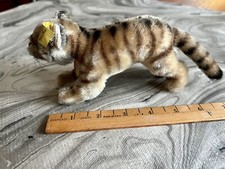 Vintage Original Uncommon STEIFF Tiger MOHAIR 8" German Germany 1950s All ID B