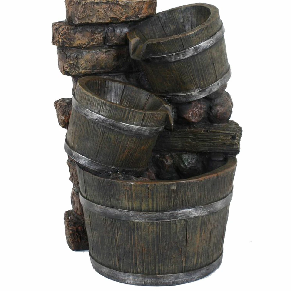 Außen Garten Brunnen Wasserfall Kaskaden Zierbrunnen Deko Stein-Optik Holz Teich - Bild 4 von 4