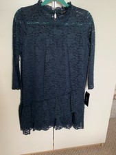 Zara Basic Women's Lace Dress with Frills Navy Size M