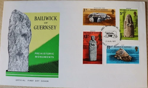 Guernsey Stamps: "Guernsey Monuments" - First Day Cover 1977