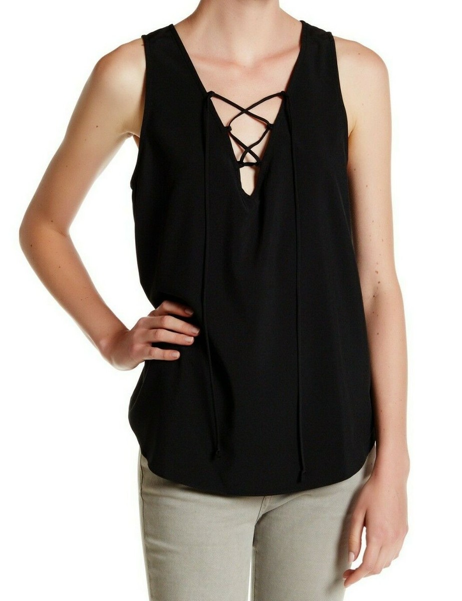 Vanity Room Black Sleeveless Woven Lace-Up Tank Top Size M | eBay