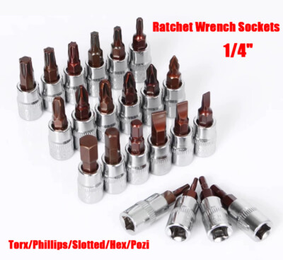 TORX/PH/PZ/Hex/Flat Head 1/4'' Drive Ratchet Wrench Screwdriver Socket Bit Set