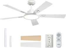 Ceiling Fans with Lights, 52 Inch White Ceiling Fan with Light and Remote Contro