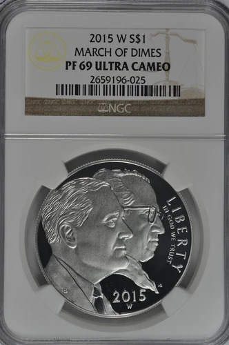 2015 W March of Dimes Proof Silver Dollar NGC PF69 UC Brown Label