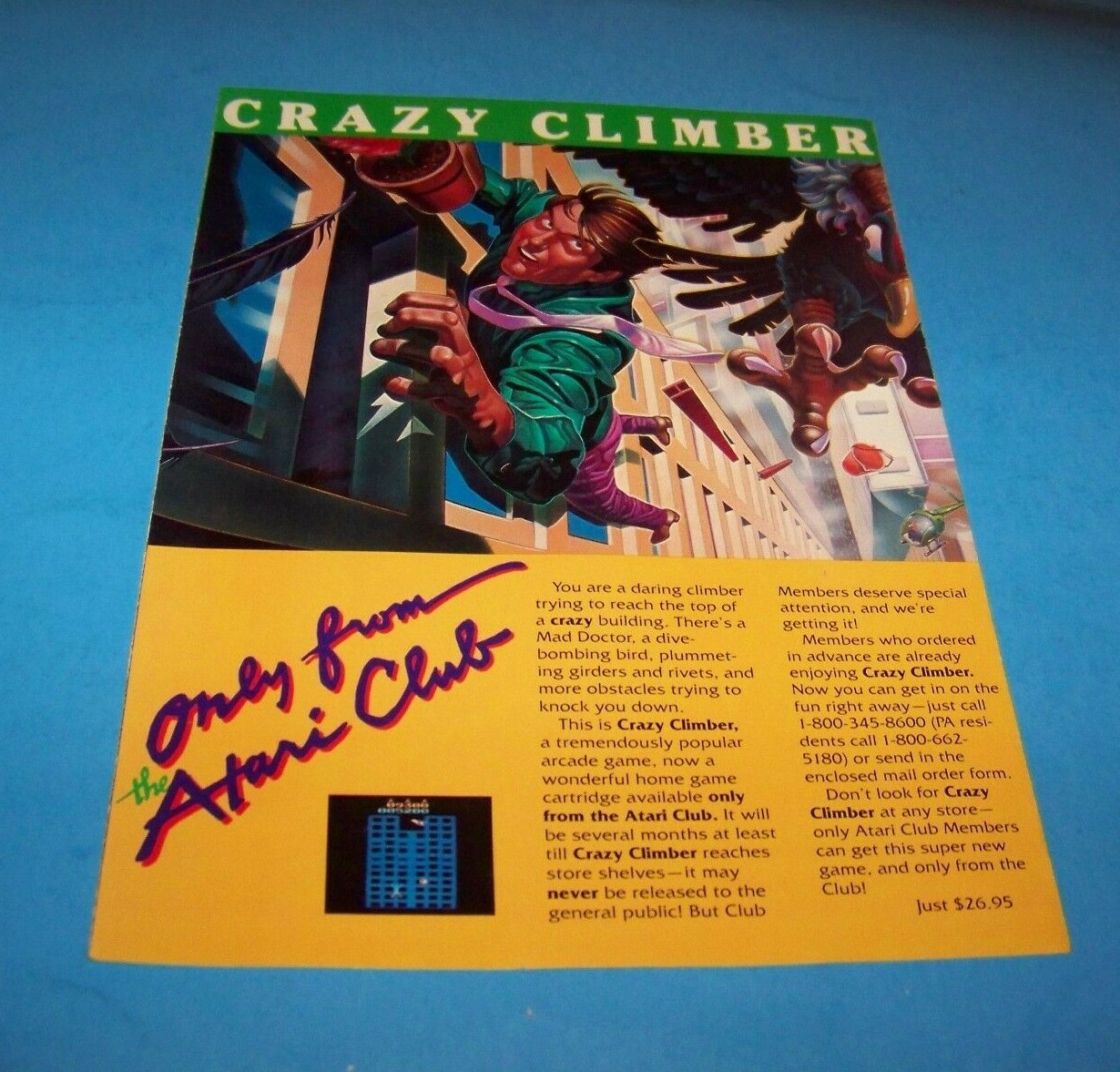 Atari  Crazy Climber  Video Game Ad   Vintage 1980's  Video Game Memorabilia 