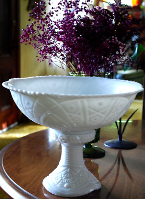 Vtg 1930s McKee THE CONCORD White Milk Glass PUNCH BOWL & PEDESTAL BASE SET 13''
