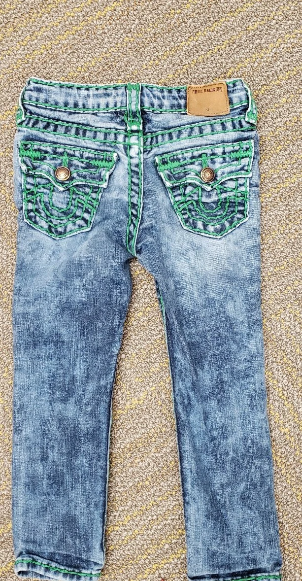 True Religion Boys Rocco Super T Jeans, 4, Green Stitching | eBay