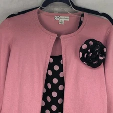 Dressbarn Womens A Line Dress And Jacket Black Pink Polka Dot Flower S 4-6
