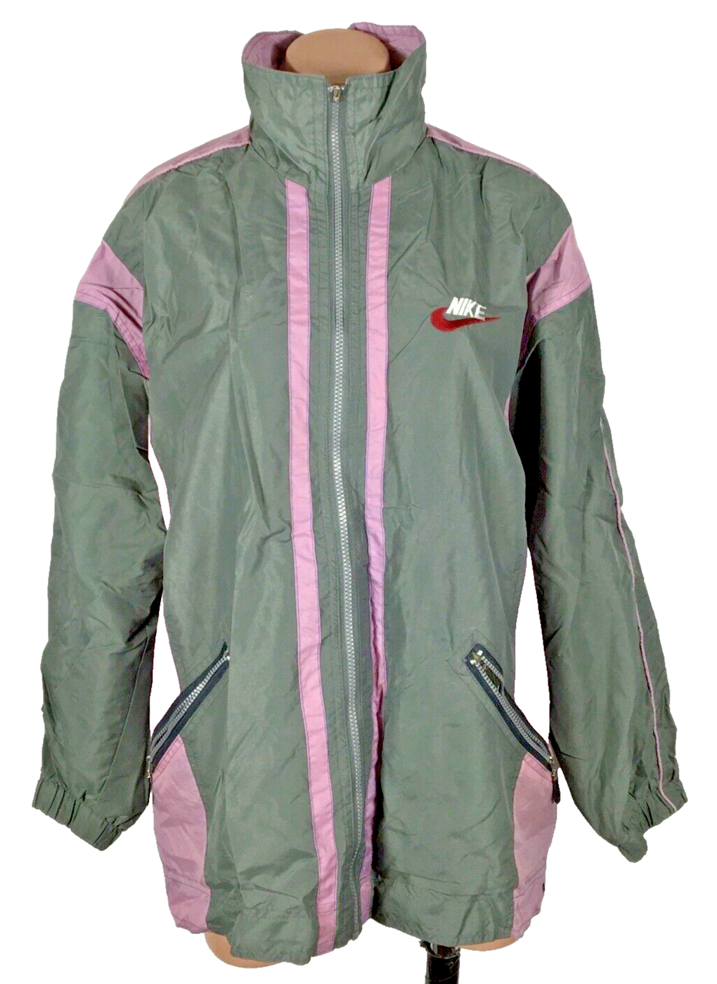 SACAI X NIKE Giacca a vento GRIGIO ETICHETTA vintage anni 90 Nike taglia L zip davanti RARA viola IRRIDESCENTE