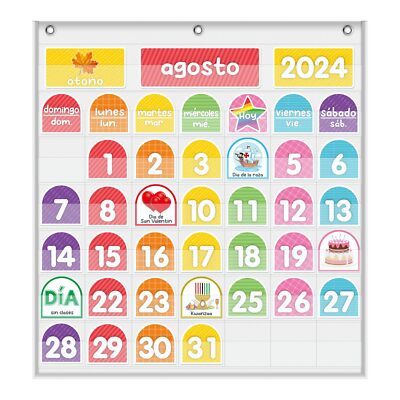 Bilingual Spanish/English Calendar Pocket Chart - 96 Laminated Cards SeasonsH...