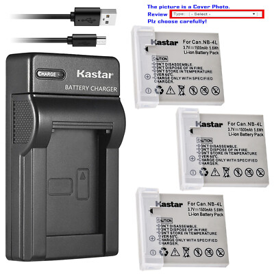 Kastar Battery Slim Charger for Canon NB-4L NB-4LH PowerShot SD1100 IS SD1400 IS