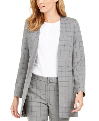 NEW CALVIN KLEIN GRAY OPEN FRONT LONG CAREER JACKET BLAZER SIZE 12 $129 