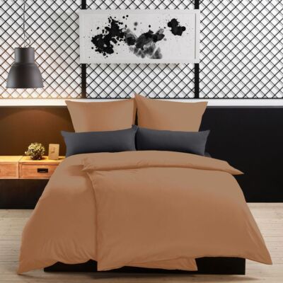Lorena Uni Mako Satin Bettwäsche Kissenbezüge Spannbettlaken 7190-593 nougat