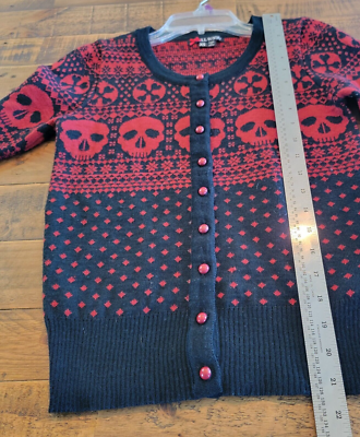 Hell Bunny Juniors Fairisle Red Black Skull Sweater Size XS Gothic