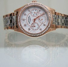 ROTARY Ladies Gemstone Watch Day &Date 2 tone Rose gold Gemmed Swarovski RRP£169