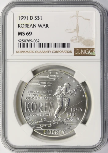 1991-D Korean War $1 Commemorative Silver Dollar NGC MS69