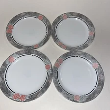 Corelle Dessert Plate 7 1/4" Silk & Roses Pink Grey set of 4 good used shape