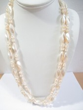 Light Beige Vintage Long Beaded Necklace Plastic