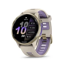 Garmin Forerunner 970 (Soft Gold Titanium, French Gray Case, Indigo Band)