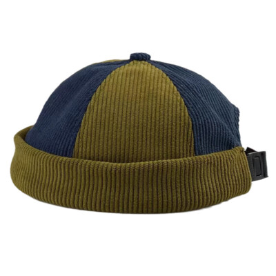 Men Two Tone Corduroy Skull Cap Sailor Hat Retro Cuff Beanie Adjustable  Cute New