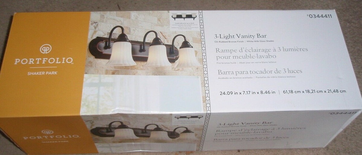 Portfolio Shaker Park 3-Light Nickel Traditional Vanity Light Bar Portfolio Shaker Park 3-Light Nickel Traditional Vanity Light Bar