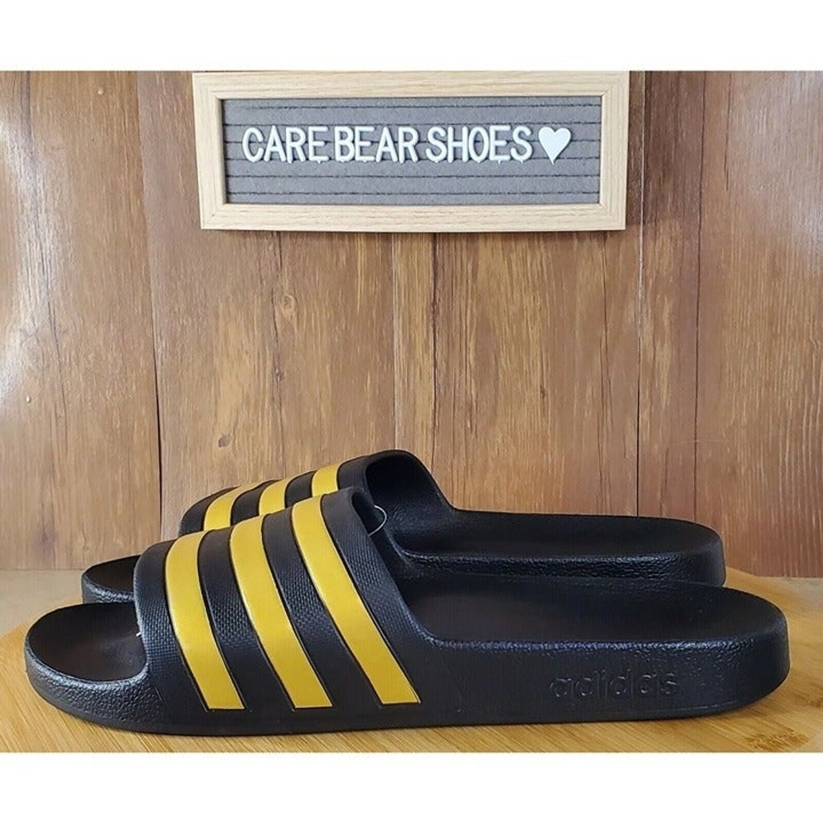 Adidas Mens Adilette Aqua Slides Sandal Shoe Black/Gold EG1758 Sz