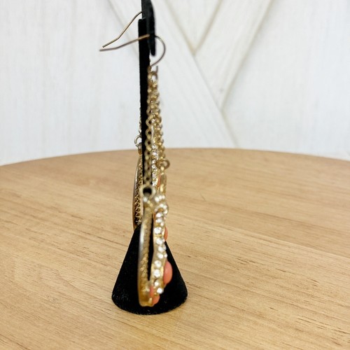 Bebe Rhinestone Beaded Snake Dangle Statement Earrings Goldtone Coral Orange - Picture 3 of 8