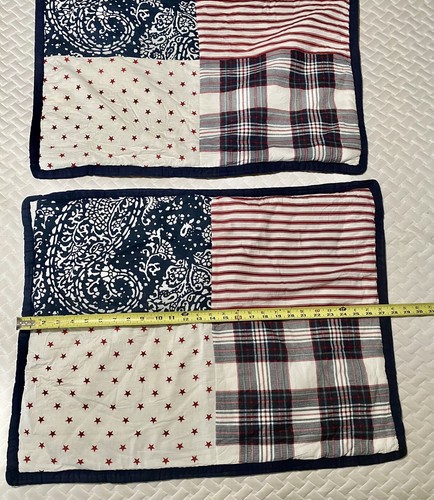 TWO Threshold Block Quilted Pillow Shams Red White And Blue  Standard - Picture 4 of 10