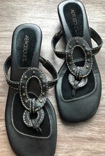 AEROSOLES Women's Black Leather Wedge Sandal Heels Size 7