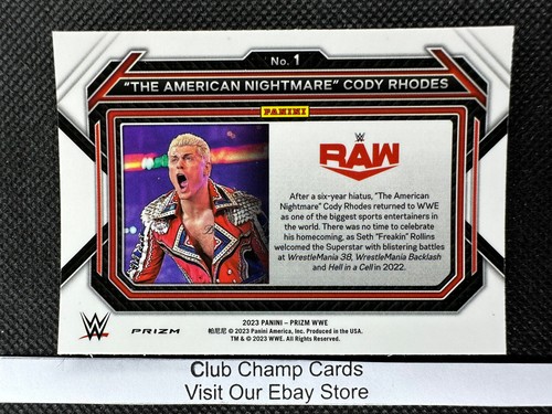 2023 #1 "The American Nightmare" Cody Rhodes Panini Prizm WWE RAW Green Prizm - Picture 2 of 2