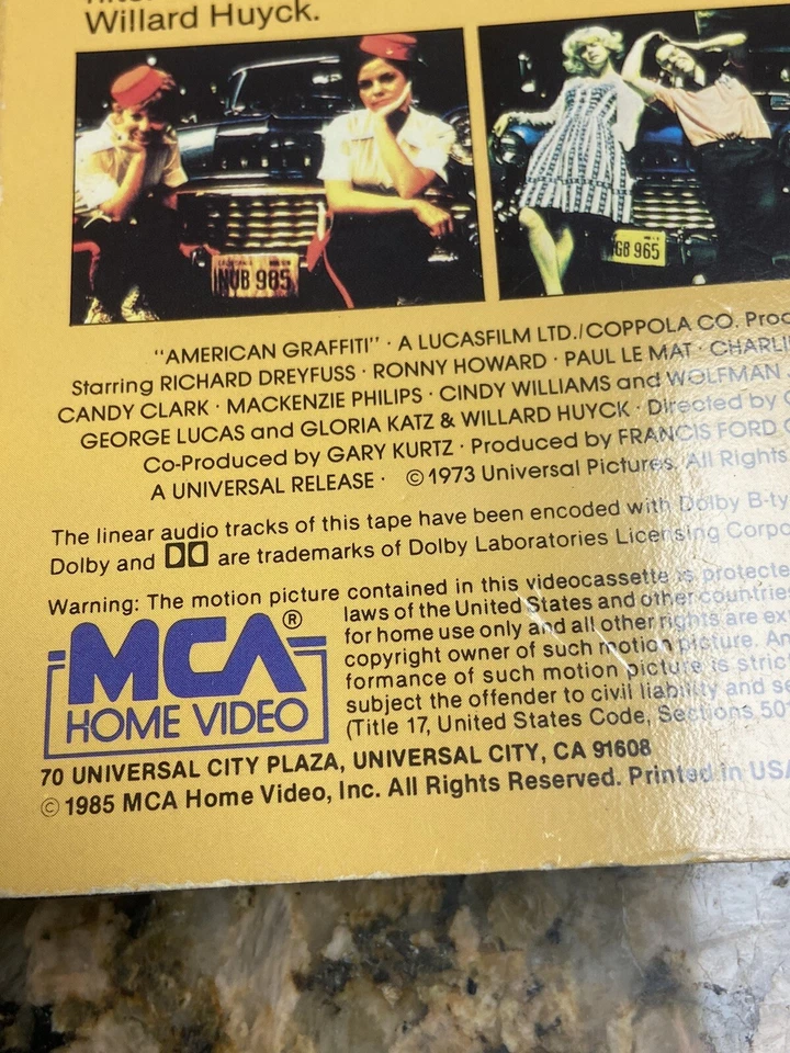 Vintage American Graffiti Original 1985 Release VHS Cassette Tape Side Barcode Foto 3 de 4