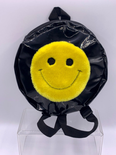 Black/Yellow Round Smiley Happy Face Backpack Bag 