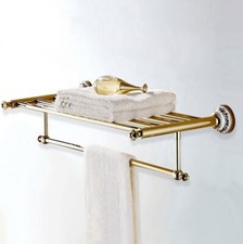 Gold Color Brass Wall Mounted Towel Shelf Holder Bathroom Accessories fba256
