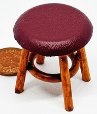 Maison de Poupées en Bois Barre Tabouret Vitrail Avec Bordeaux Siège Sml 1:12