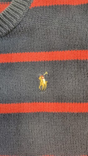 Boys Polo Ralph Lauren Navy Red Striped Pullover Fall/Winter Sweater Size Small - Picture 3 of 6