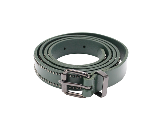 Cop Copine Belt Womens 110cm Leather Silver Tone Details Buckle Green - Picture 1 of 6