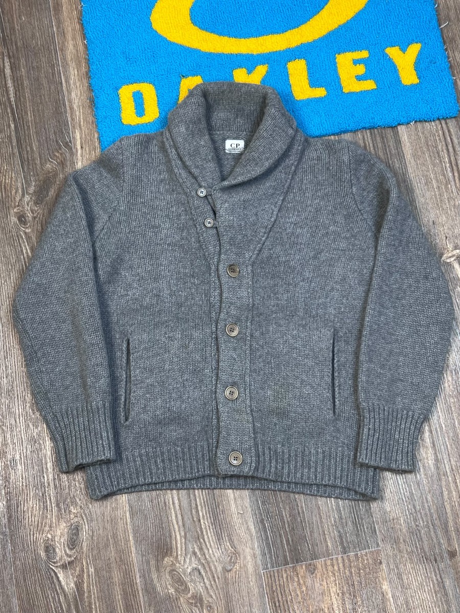 Mens Vintage C.P Company Wool Buttons Knitted Heavy Gray Sweater 