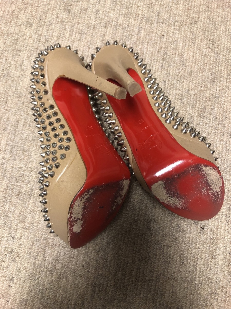 Christian Louboutin Nude Beige Bianca Spikes 140 36.5 | eBay
